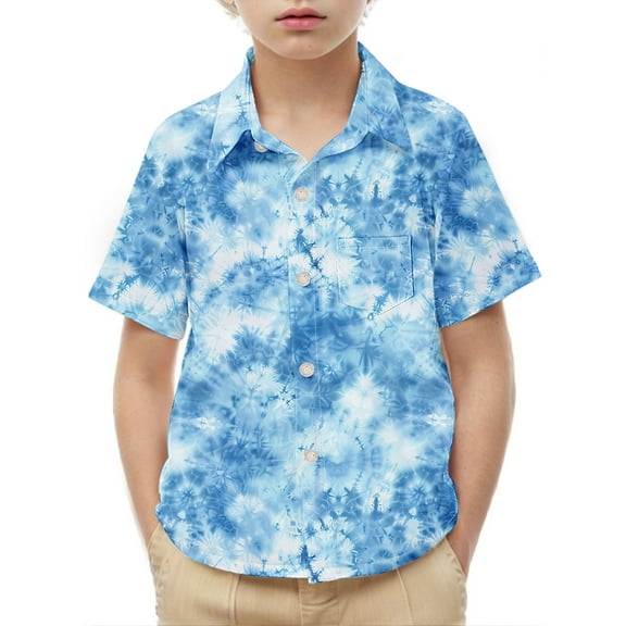 Frwgonr Boys Play T-shirts Short Sleeve Dress Shirts Kids Summer School Uniform Button Down Shirt Blue, Size 2-15 Years