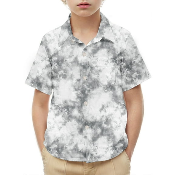 Frwgonr Boys Vacation Tees Short Sleeve Dress Shirts Kids Summer School Uniform Button Down Shirt Gray, Size 2-15 Years