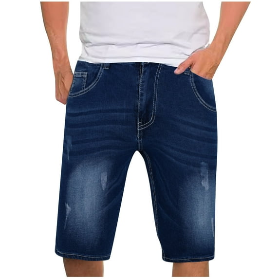 Frwgonr Casual Denim Shorts for Men Stretch Distressed Ripped Hole Summer Beach Fashion Jeans