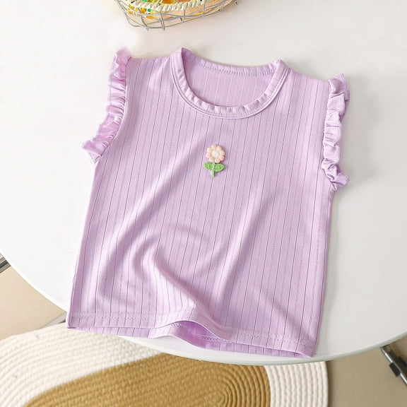 Frwgonr Children's T-shirts Ruffle Sleeve T Shirts Casual Cute Crewneck Tops Blouses 6M-11, Purple