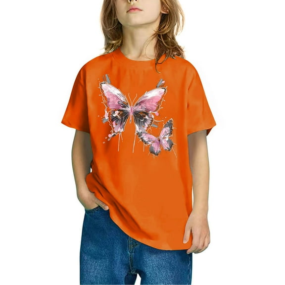 Frwgonr Cute Shirts for Boys Girls Orange Cute Printed Tshirt Kids Holiday Vacation Trip Tee Tops 3-10 Years
