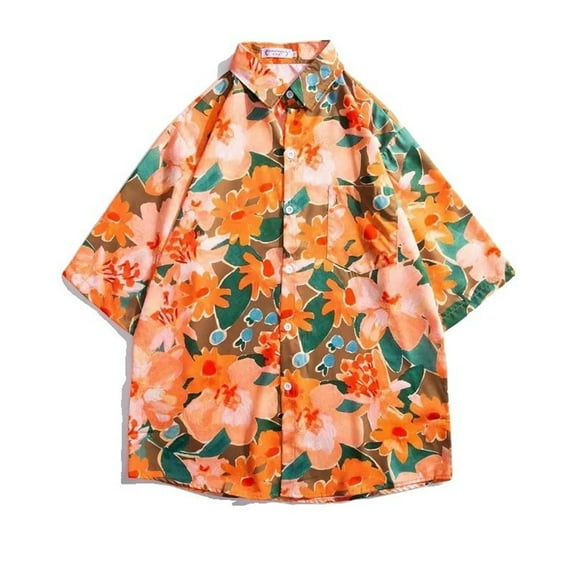Frwgonr Cute Shirts for Boys Girls Orange Hawaii Shirt Cool Summer Casual Blouse Short Sleeve Button Down Tops 5-14 Years