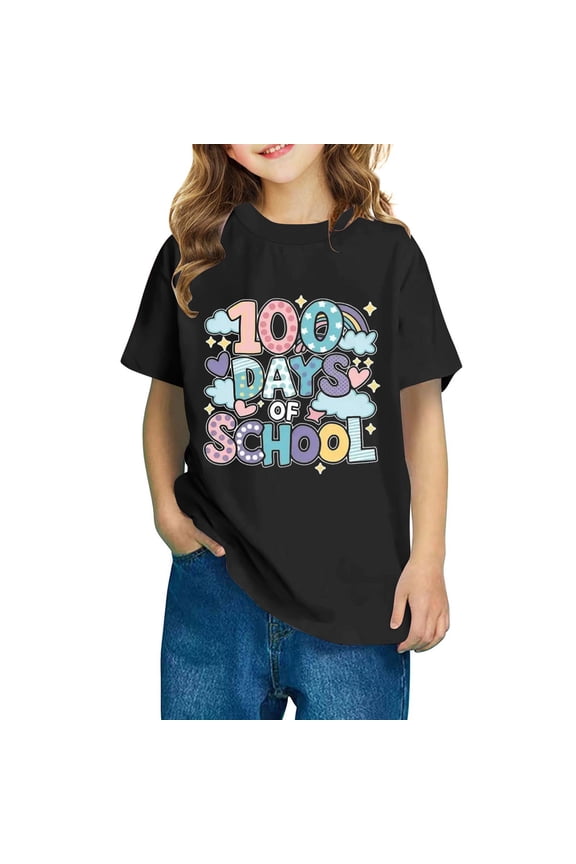 Cute Shirts for Teen Boys Girls Black Kids 100th Day of School T-Shirt Celebration Top 3-14 Years