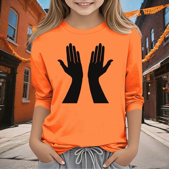 Frwgonr Girls' 3/4 Sleeve Tees Orange Kids Summer Fall Crewneck Tops Cute Tees Blouse Size 3T-14