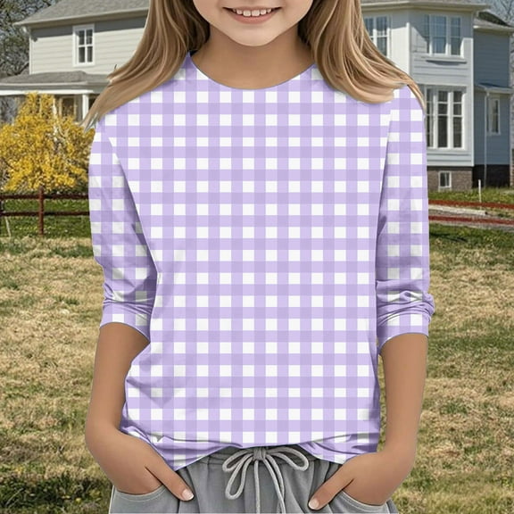 Frwgonr Girls' 3/4 Sleeve Tops Purple Casual Basic Top Pullover Printed Graphic Tee Tops Size 3T-12