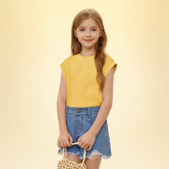 Frwgonr Girls Athletic T-shirts Sleeveless Shirts for Girls Kids T-Shirts Tees Summer Tops 5T-12, Yellow