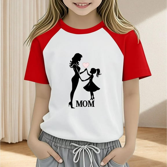 Frwgonr Girls Athletic Tees Mother's Day Shirts for Girls Kids T-Shirts Tees Summer Tops 2-12 Years, Red