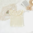 thumbnail image 1 of Frwgonr Girls Athletic Tees Ruffle Short Sleeve Summer Pleated Crewneck Casual Tops Tees Blouses 6M-4 Years, Beige, 1 of 3