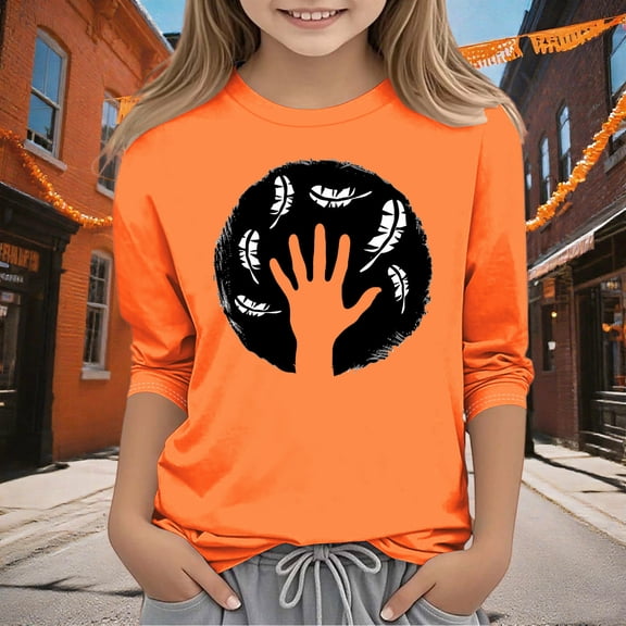 Frwgonr Girls Baseball Shirt Orange Kids Summer Fall Crewneck Tops Cute Tees Blouse Size 3T-14