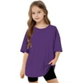 thumbnail image 1 of Frwgonr Girls Breathable T-shirts Kids Casual Crewneck Short Sleeve Loose Basic Tee Tops 3-10 Years, Purple, 1 of 5