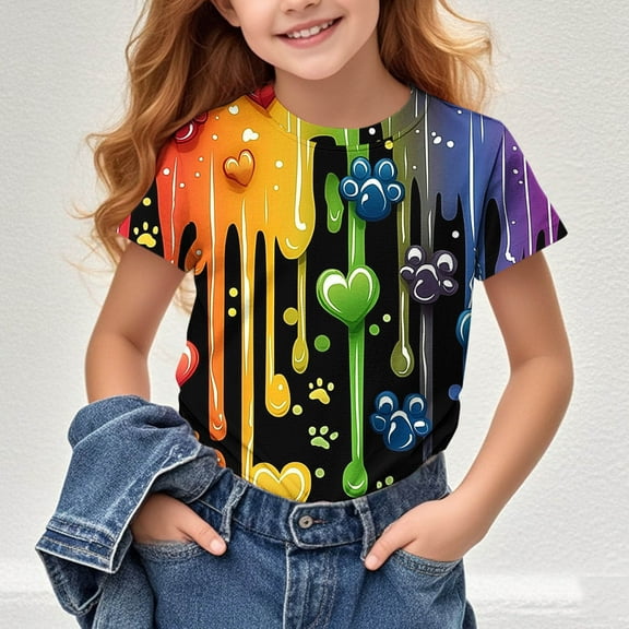 Frwgonr Girls Breathable Tees Kids Summer Crewneck Short Sleeve Fashion Casual School Tops Tees Yellow, Size 3-14 Years