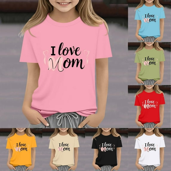 Frwgonr Girls Breathable Tees Mama's Boy Tee Shirt Top Summer Short Sleeve Clothes for Mother's Day Green, Size 2-14 Years