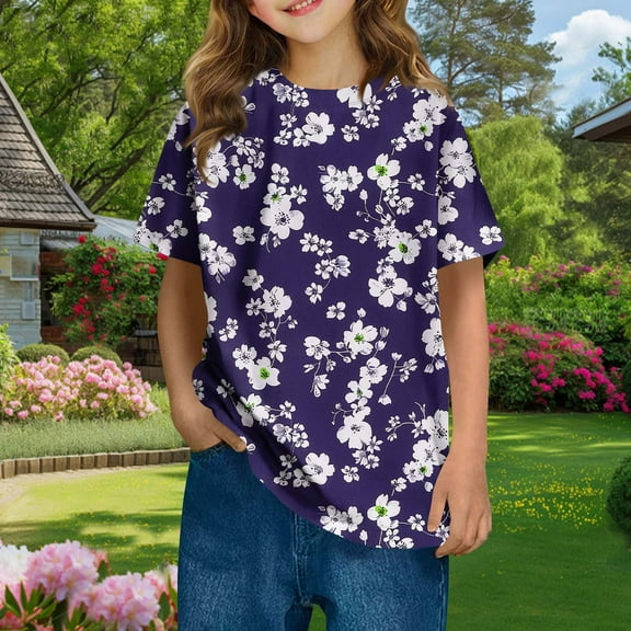 Frwgonr Girls Camp T-shirts Summer Short Sleeve T Shirts Kids Boys Graphic Tees Crewneck Tops 3-14 Years, Purple