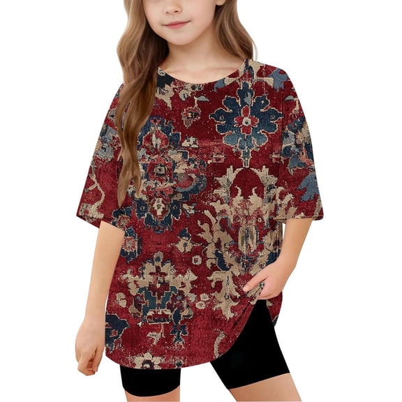 Frwgonr Girls Casual T-shirts Kids Crew Neck Casual Loose Summer Tops 5-15 Years, Multicolor