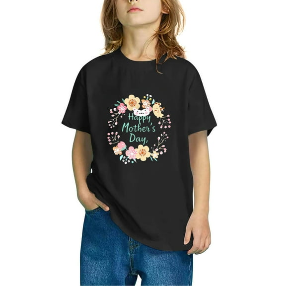 Frwgonr Girls Crew Neck T-shirts Kids Summer Casual Crewneck Tops Tee 3-10 Years, Black