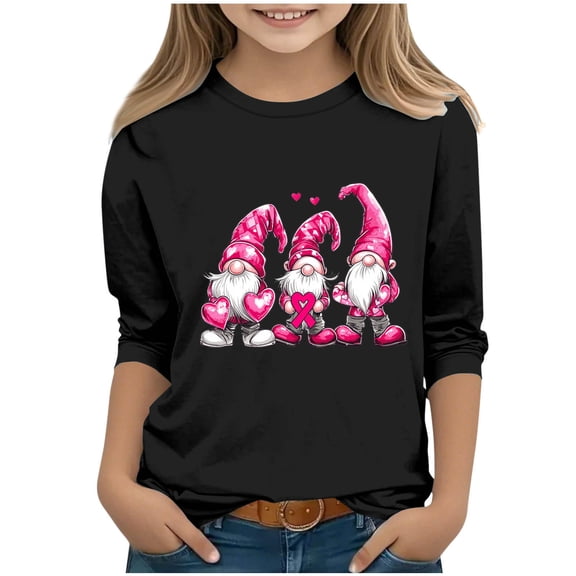 Frwgonr Girls' Fashion Shirts Black Fashion Fall Crew Neck Cute Tops Graphic 3/4 Sleeve Awareness Shirt Size 3T-13