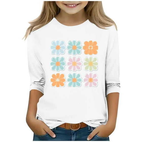 Frwgonr Girls Football Shirt Multicolor Fashion Fall Crew Neck Cute Tops Printed 3/4 Sleeve Outfits Size 3T-13