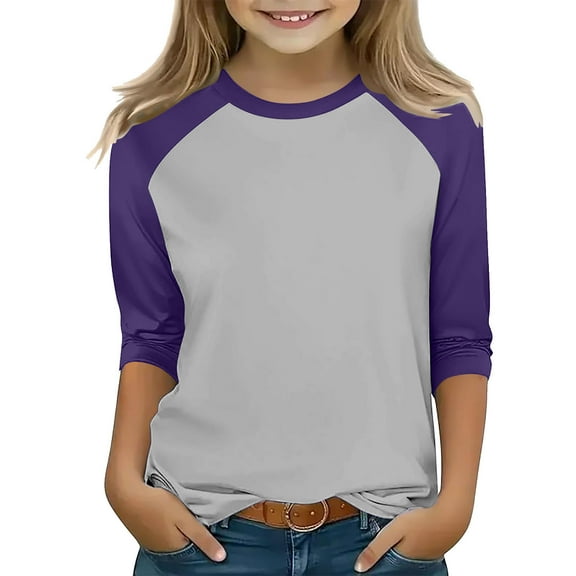 Frwgonr Girls Lightweight Top Size 3T-14 Crewneck Raglan 3/4 Sleeve Shirts Clothes Cute Pullovers Tops Gray