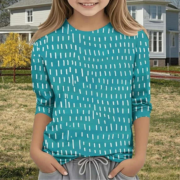 Frwgonr Girls School Shirts Mint Green Crewneck Dressy Casual Tops Printed Lightweight Loose Cute T Shirts Size 3T-12