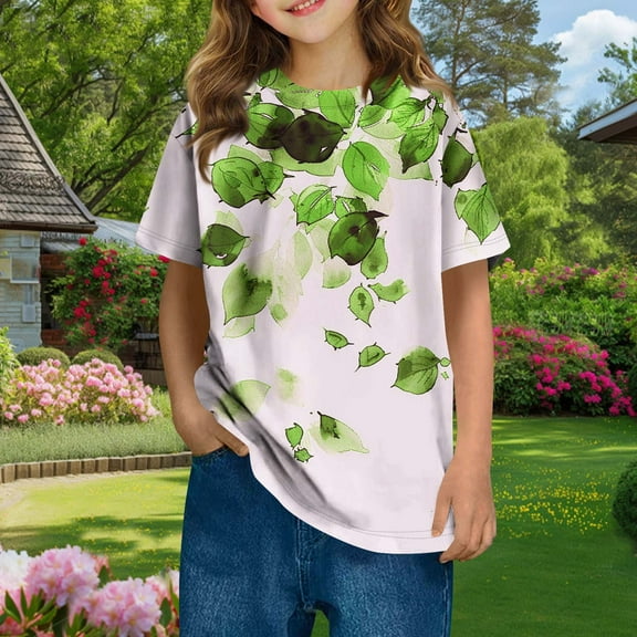 Frwgonr Girls Shirts Short Sleeve T Shirts Kids Summer Tops Crewneck Basic Graphic Tees 3T-14, Green