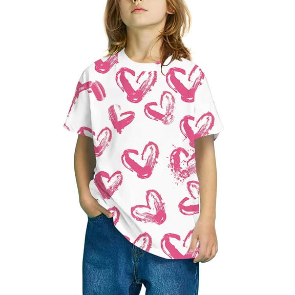 Frwgonr Girls Short Sleeve T-shirts Short Sleeve Heart T Shirts Kids Crew Neck Casual Loose Summer Tops Size 3T-10, Multicolor