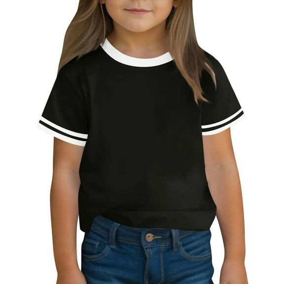 Frwgonr Girls Sports T-shirts Short Sleeve T-Shirts Kids Crewneck Tops Cute Fashion Tees 3-14 Years, Black
