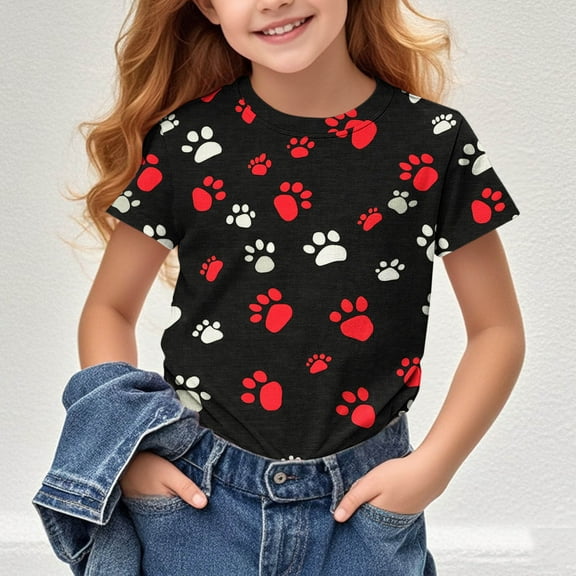Frwgonr Girls Stretchy T-Shirts Kids Summer Crewneck Short Sleeve Fashion Casual School Tops Tees Black, Size 3-14 Years