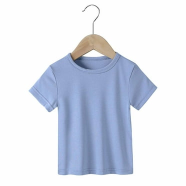Frwgonr Girls Stretchy T-shirts Kids Casual Crewneck Short Sleeve Loose Basic Tee Tops 6M-7, Blue