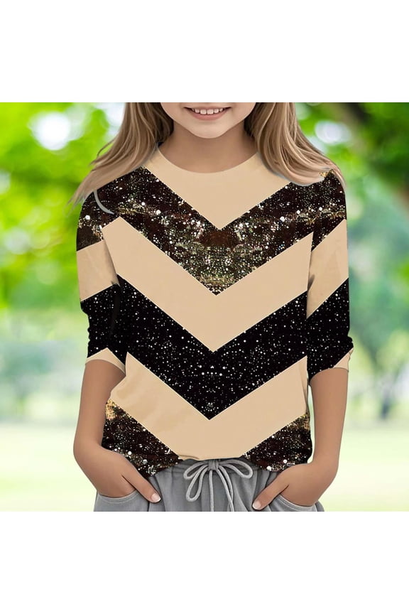 Girls' T-Shirts Khaki Kids Crewneck Tops Casual Fashion Tees Size 3T-12