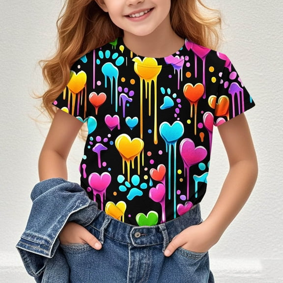 Frwgonr Girls T-Shirts Kids Summer Crewneck Short Sleeve Fashion Casual School Tops Tees Black, Size 3-14 Years