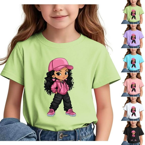 Frwgonr Girls T-Shirts Short Sleeve Girls Casual Shirts Graphic Tops Back of School Clothes Purple, Size 3-15 Years