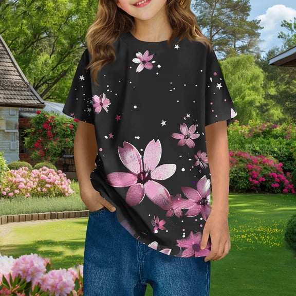 Frwgonr Girls T Shirts Short Sleeve T Shirts Kids Summer Tops Crewneck Basic Graphic Tees 3T-14, Pink