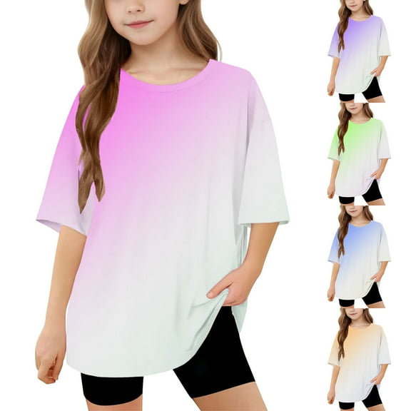 Frnrwgo Girls T-Shirts Soft Everyday Tees Kids Tshirts Clothes Summer Tops T-Shirt Pink, Size 5-15 Years