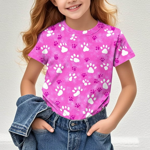 Frwgonr Girls T-Shirts Soft Tie-Dye Tees Kids Tshirts Clothes Summer Tops T-Shirt Pink, Size 3-14 Years