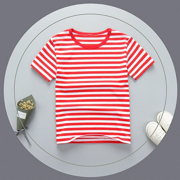Frwgonr Girls T-shirts Crew Neck Cute Summer Tops Striped Print Summer Blouses Cute Clothes 3-13 Years, Watermelon Red