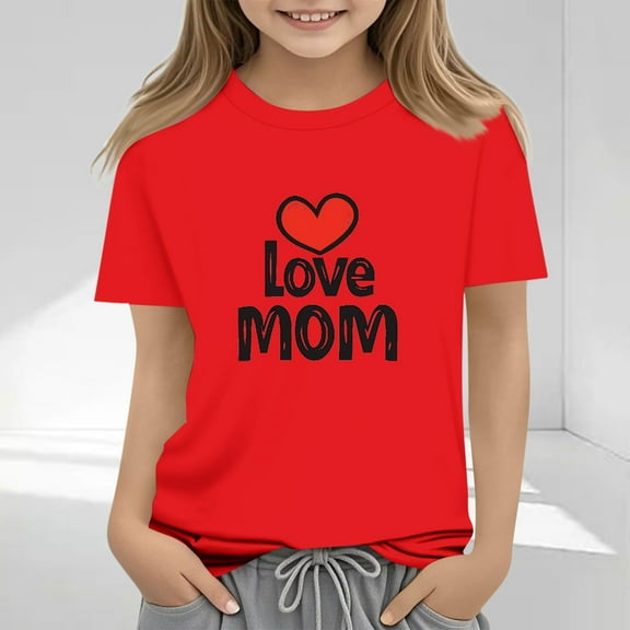 Frwgonr Girls T-shirts Mother's Day Shirts for Girls Kids T-Shirts Tees Summer Tops 2-13 Years, Red