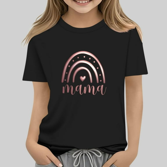 Frwgonr Girls T-shirts Mother's Day Shirts for Girls Kids T-Shirts Tees Summer Tops 2T-13, Black