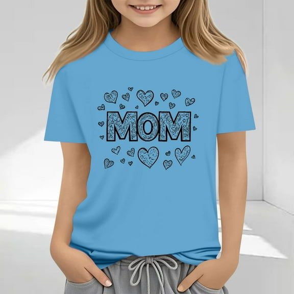 Frwgonr Girls T-shirts Mother's Day Shirts for Girls Kids T-Shirts Tees Summer Tops 2T-13, Blue