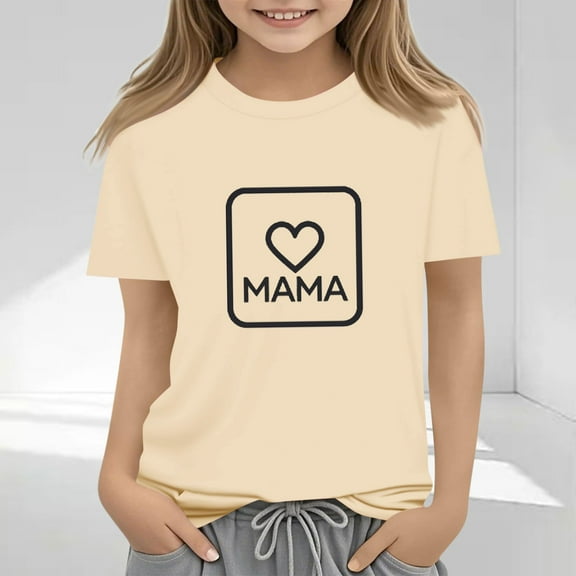 Frwgonr Girls T-shirts Mother's Day Shirts for Girls Kids T-Shirts Tees Summer Tops 2T-13, Khaki