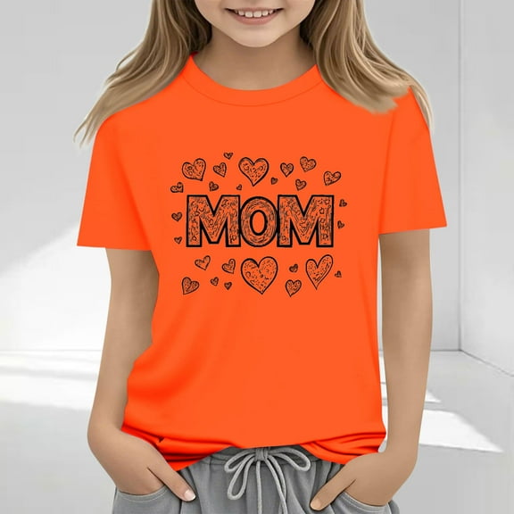 Frwgonr Girls T-shirts Mother's Day Shirts for Girls Kids T-Shirts Tees Summer Tops 2T-13, Orange