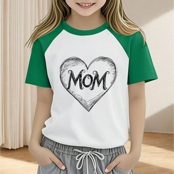 Frwgonr Girls T-shirts Mother's Day Shirts for Girls Kids T-Shirts Tees Summer Tops Size 2T-12, Green