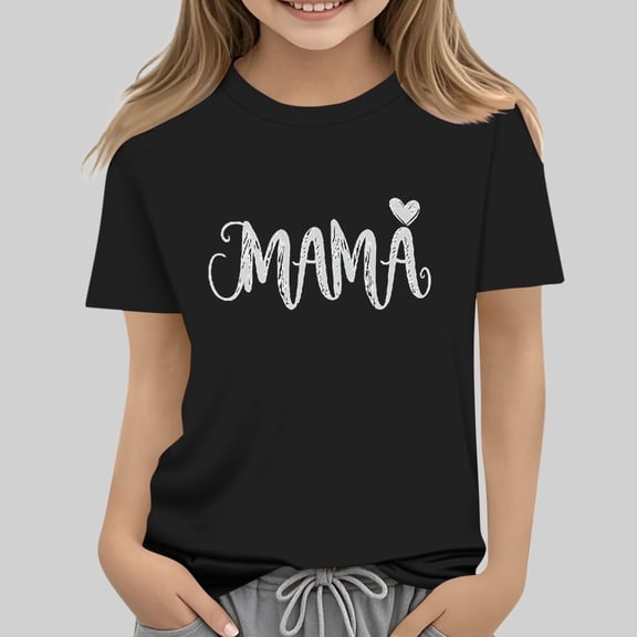 Frwgonr Girls T-shirts Mother's Day Shirts for Girls Kids T-Shirts Tees Summer Tops Size 2T-13, Black