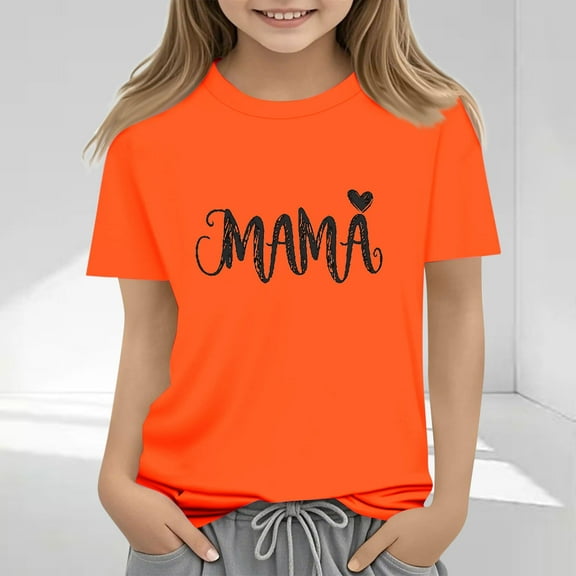 Frwgonr Girls T-shirts Mother's Day Shirts for Girls Kids T-Shirts Tees Summer Tops Size 2T-13, Orange