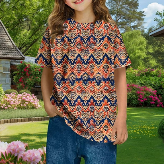 Frwgonr Girls T-shirts Summer Short Sleeve T Shirts Kids Boys Graphic Tees Crewneck Tops Size 3T-14, Orange