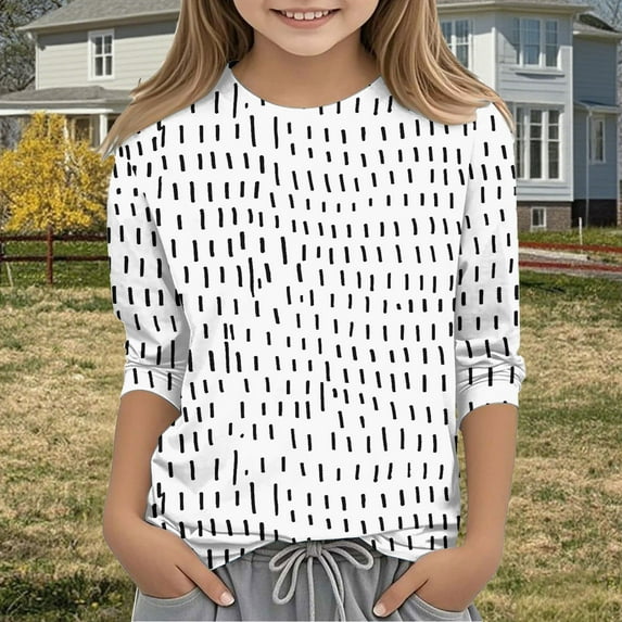 Frwgonr Girls Tee Shirts White Crewneck Dressy Casual Tops Printed Lightweight Loose Cute T Shirts Size 3T-12
