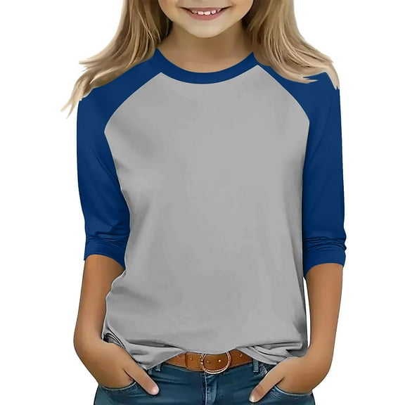 Frwgonr Girls Tee Size 3T-14 Crewneck Raglan 3/4 Sleeve Shirts Clothes Cute Pullovers Tops Gray