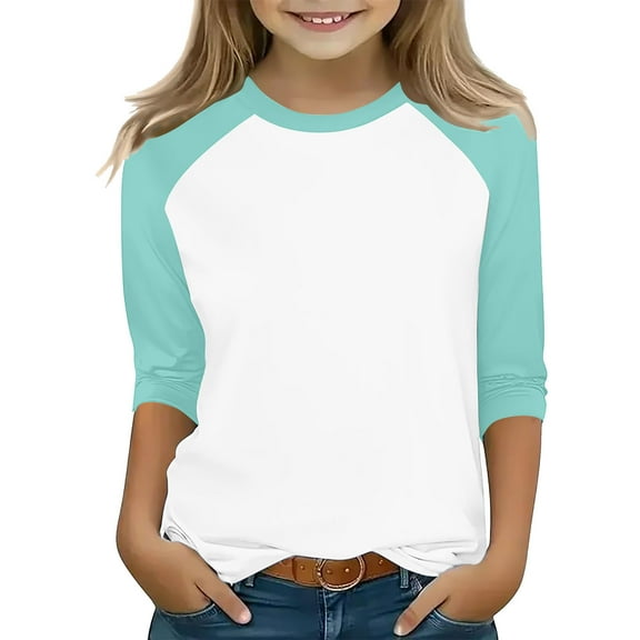 Frnrwgo Girls Tee Size 3T-14 Crewneck Raglan 3/4 Sleeve Shirts Clothes Cute Pullovers Tops Mint Green