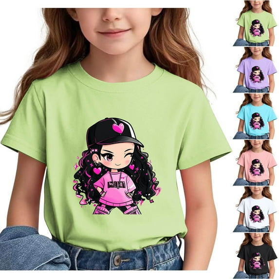 Frwgonr Girls Tees Short Sleeve Girls Casual Shirts Graphic Tops Back of School Clothes Black, Size 3-15 Years