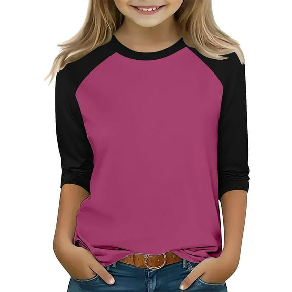 Frwgonr Girls Thermal Shirt Size 3T-14 Crewneck Raglan 3/4 Sleeve Shirts Clothes Cute Pullovers Tops Black
