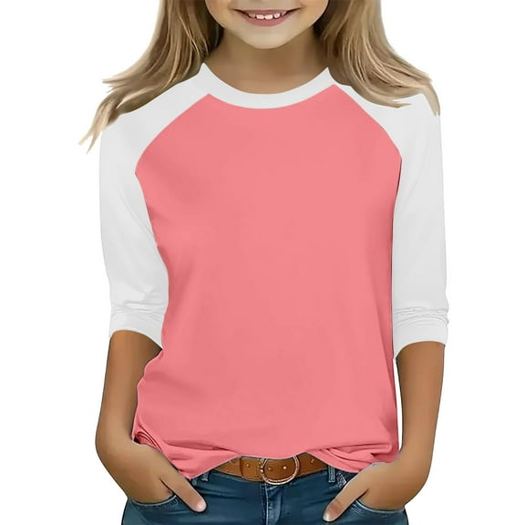 Frwgonr Girls Thermal Shirt Size 3T-14 Crewneck Raglan 3/4 Sleeve Shirts Clothes Cute Pullovers Tops Pink
